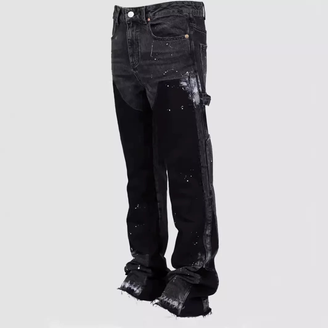 Men's Retro Flared Jeans Cargo Denim Workwear Pants
