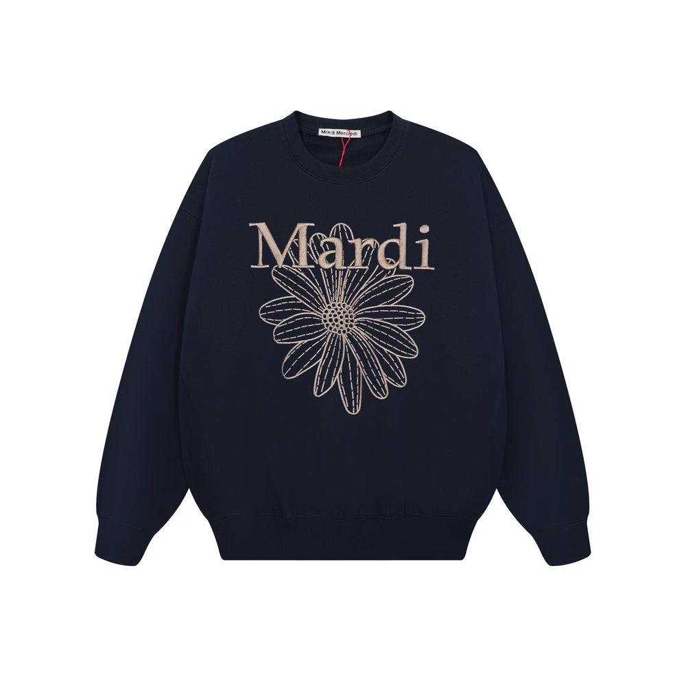 Mardi Embroidered Daisy Flower Autumn Oversized Fleece Sweatshirt