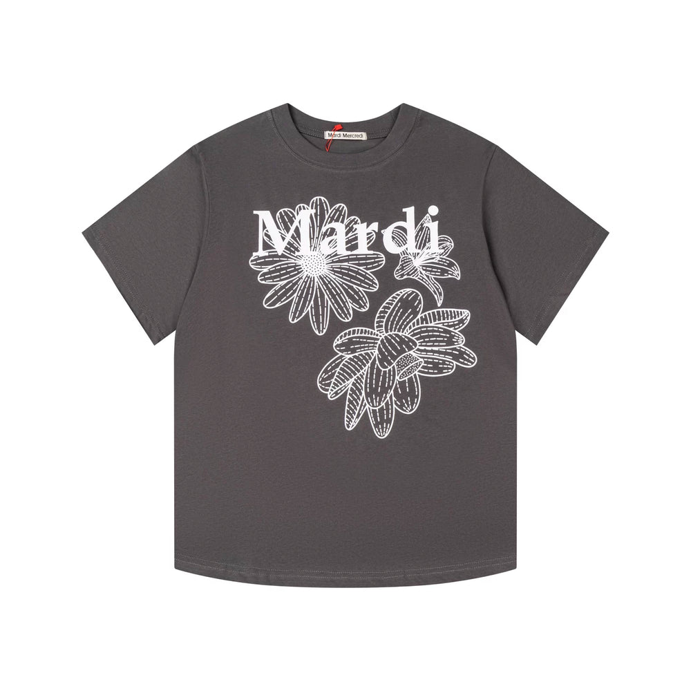 Mardi Three Flowers Graphic Summer Cotton Casual Tee
