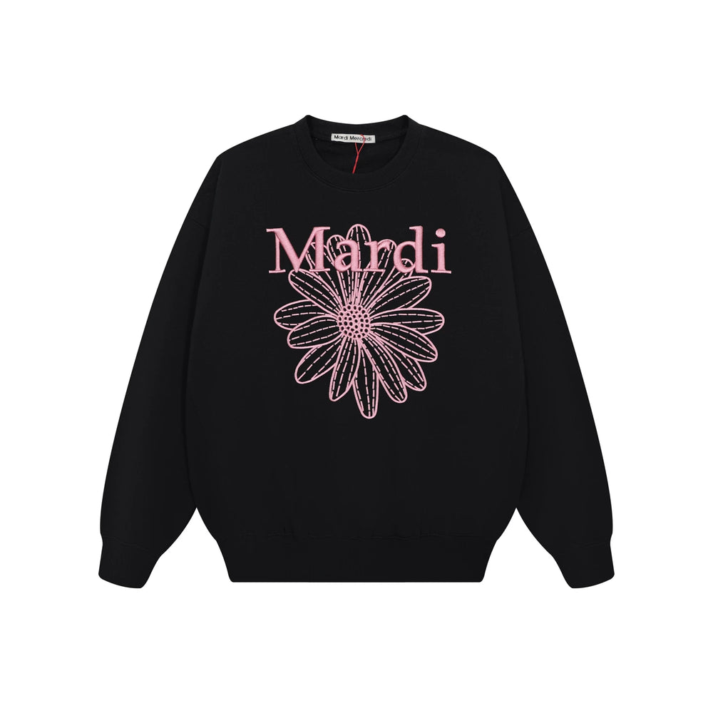 Mardi Embroidered Daisy Flower Autumn Oversized Fleece Sweatshirt