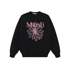 Mardi Embroidered Daisy Flower Autumn Oversized Fleece Sweatshirt
