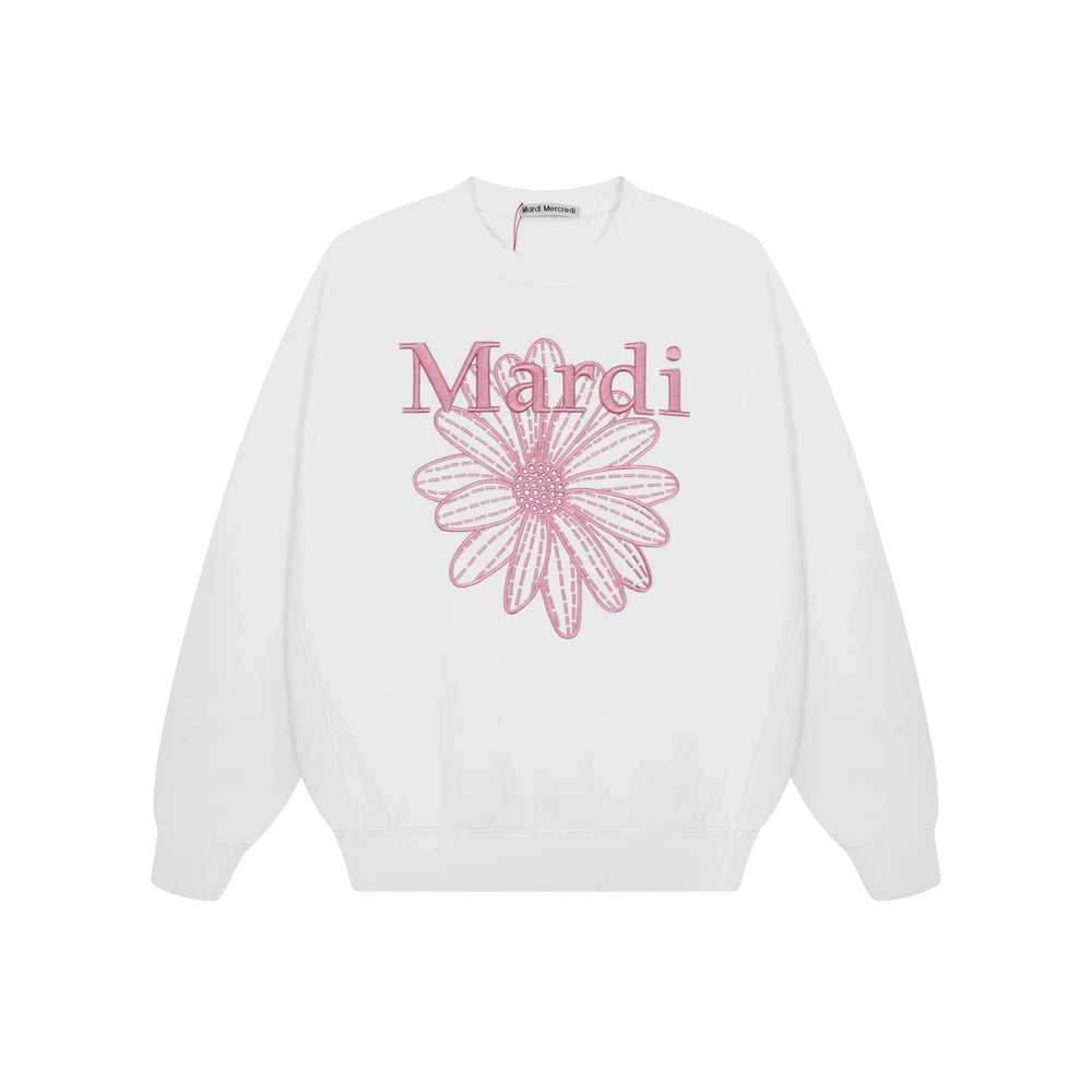 Mardi Embroidered Daisy Flower Autumn Oversized Fleece Sweatshirt