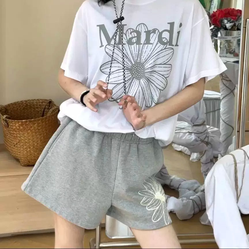 Mardi Flower Print Summer Casual Lounge Cotton Shorts