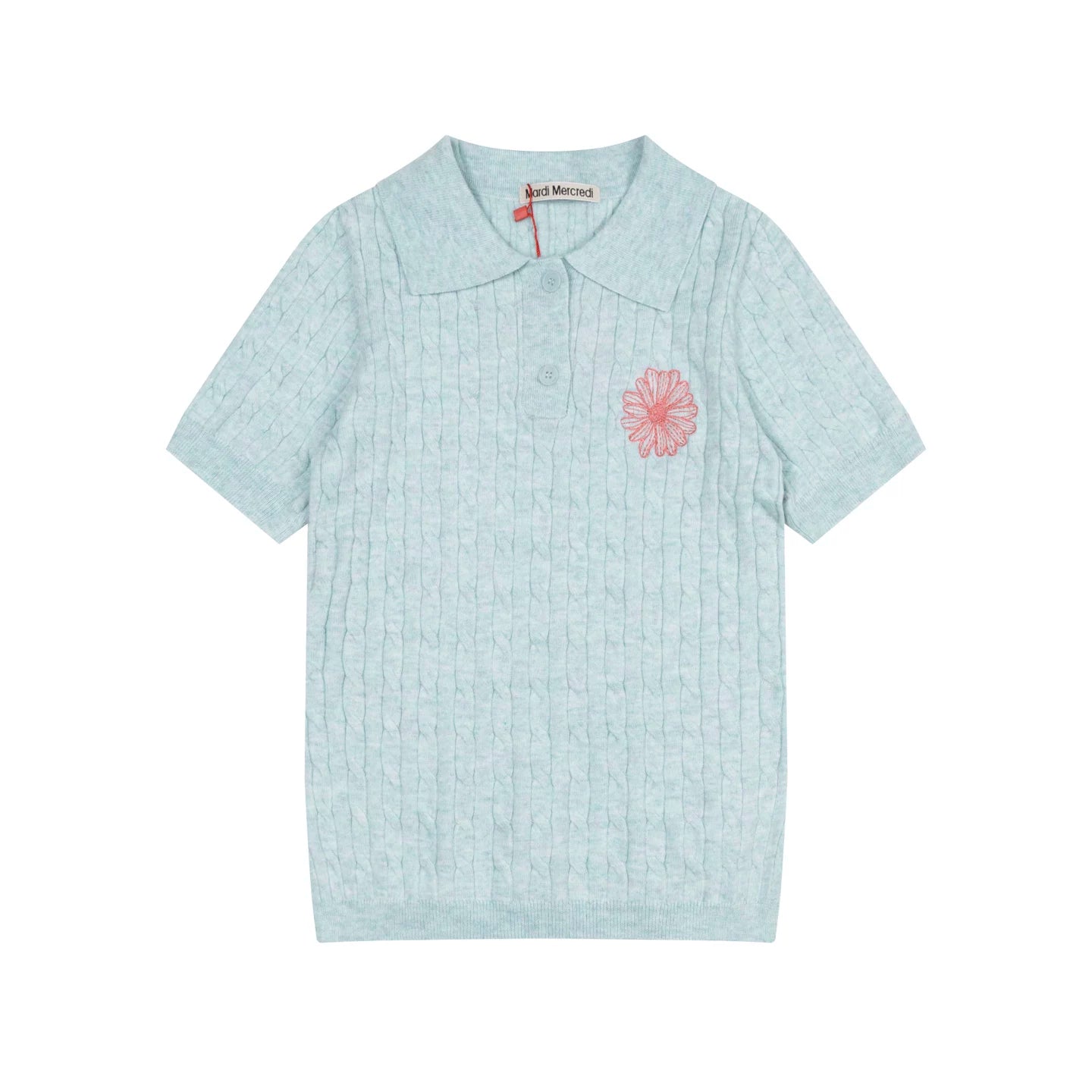 Mardi Embroidered Daisy Summer Cotton Slim Knit Polo