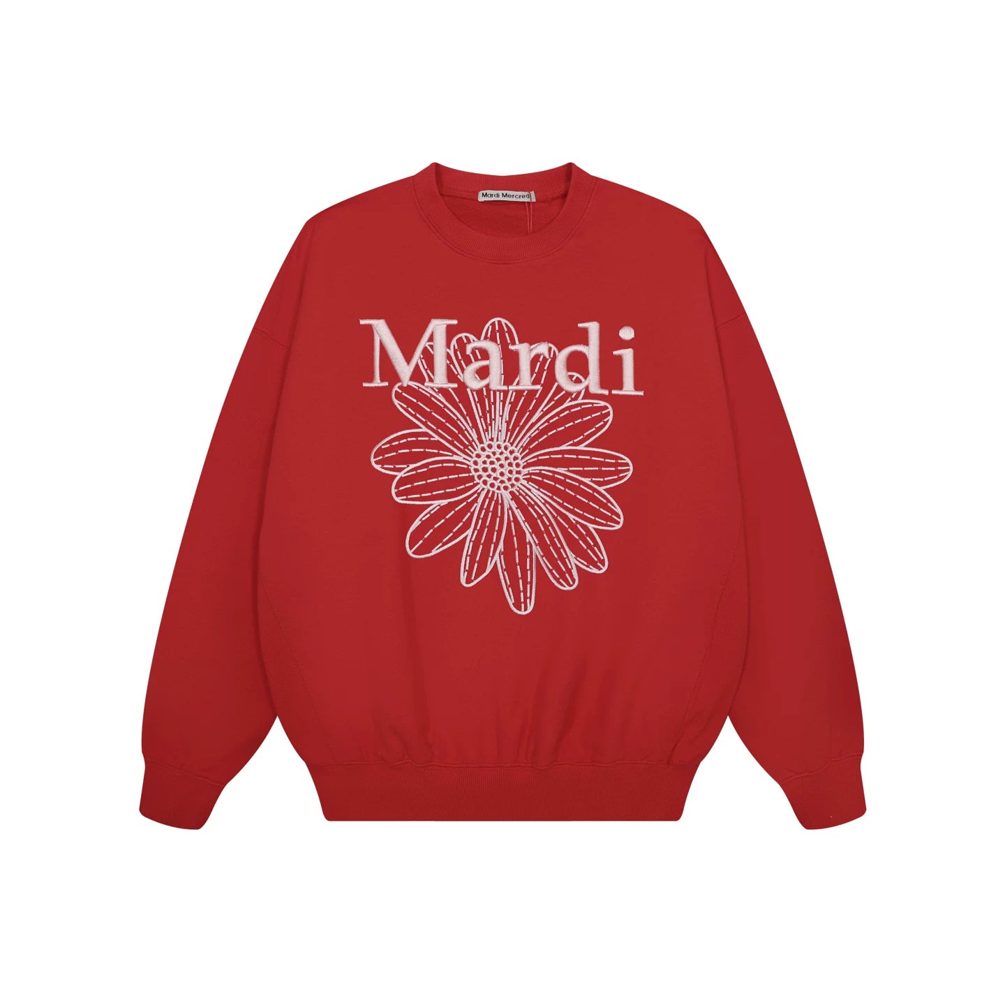 Mardi Embroidered Daisy Flower Autumn Oversized Fleece Sweatshirt