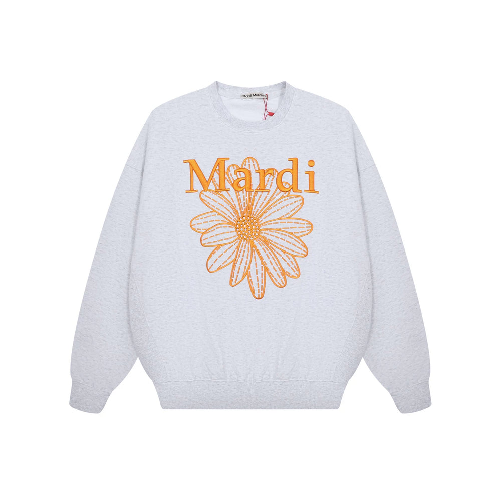 Mardi Embroidered Daisy Flower Autumn Oversized Fleece Sweatshirt