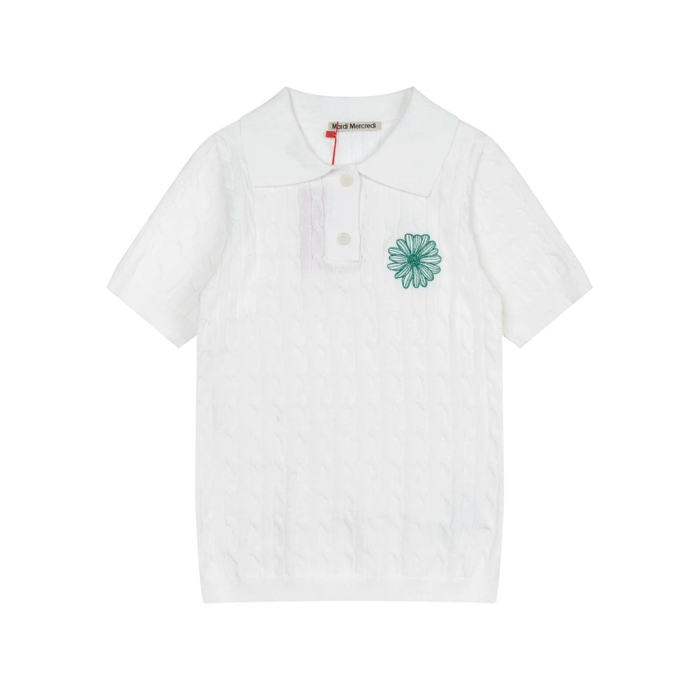Mardi Embroidered Daisy Summer Cotton Slim Knit Polo