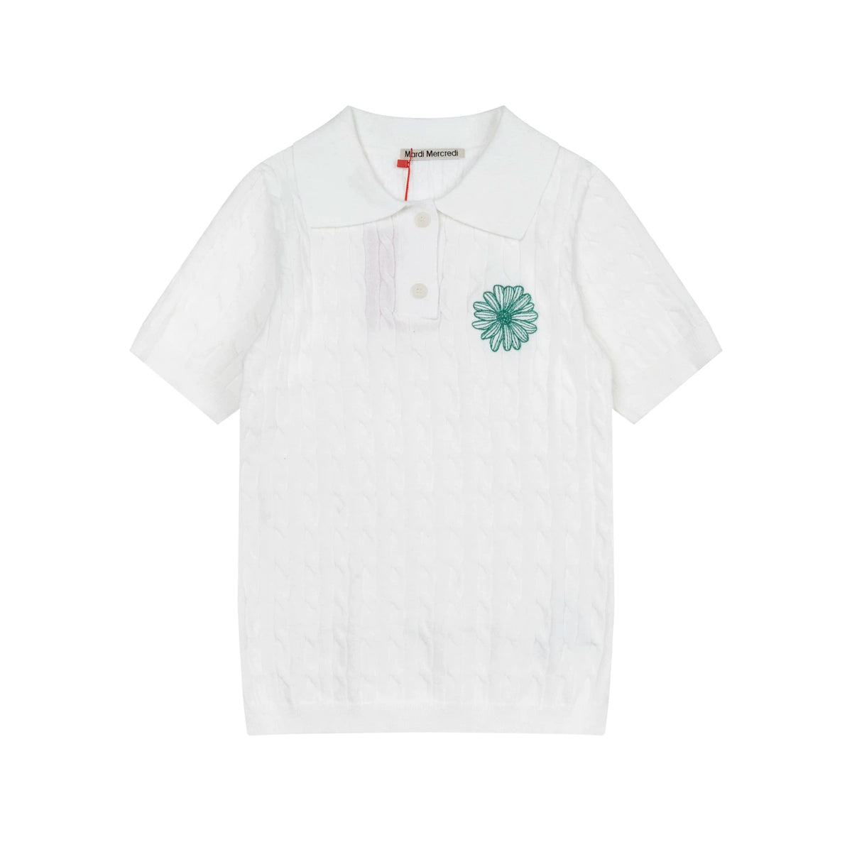Mardi Embroidered Daisy Summer Cotton Slim Knit Polo