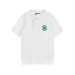 Mardi Embroidered Daisy Summer Cotton Slim Knit Polo