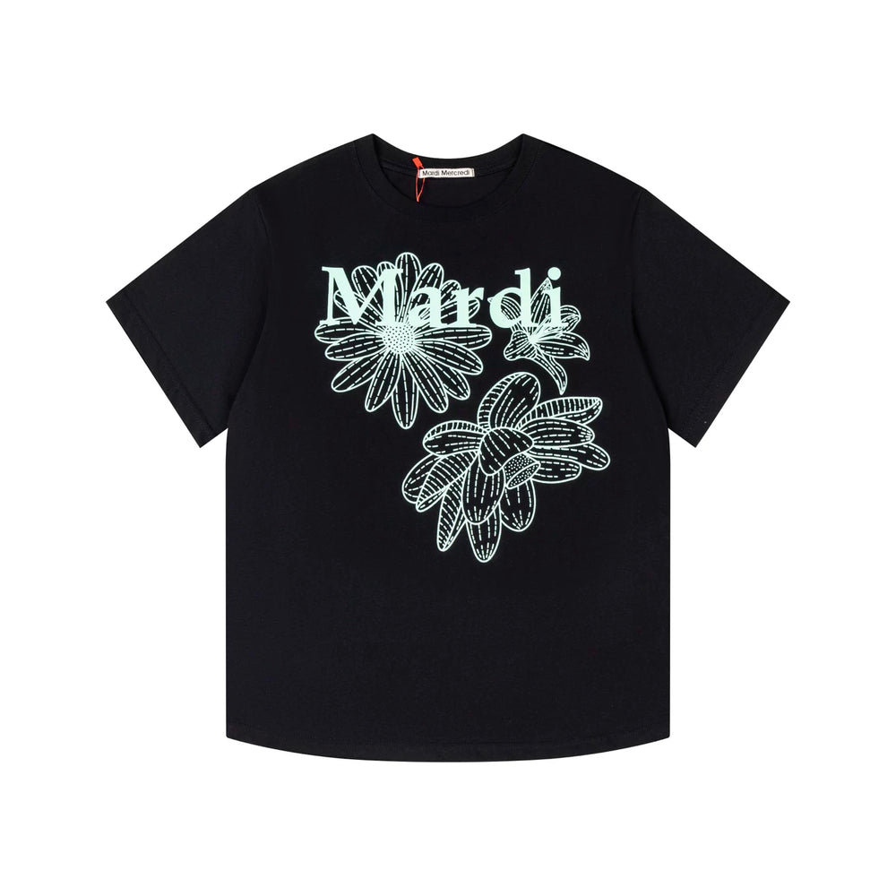 Mardi Three Flowers Graphic Summer Cotton Casual Tee