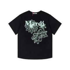 Mardi Three Flowers Graphic Summer Cotton Casual Tee