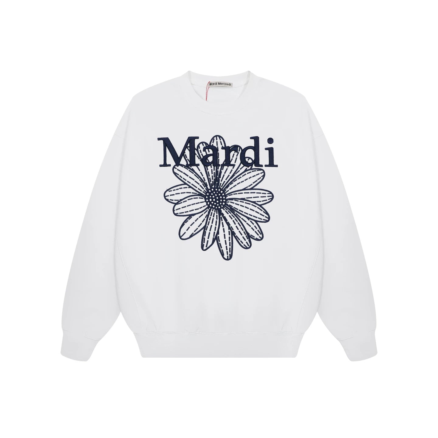 Mardi Embroidered Daisy Flower Autumn Oversized Fleece Sweatshirt