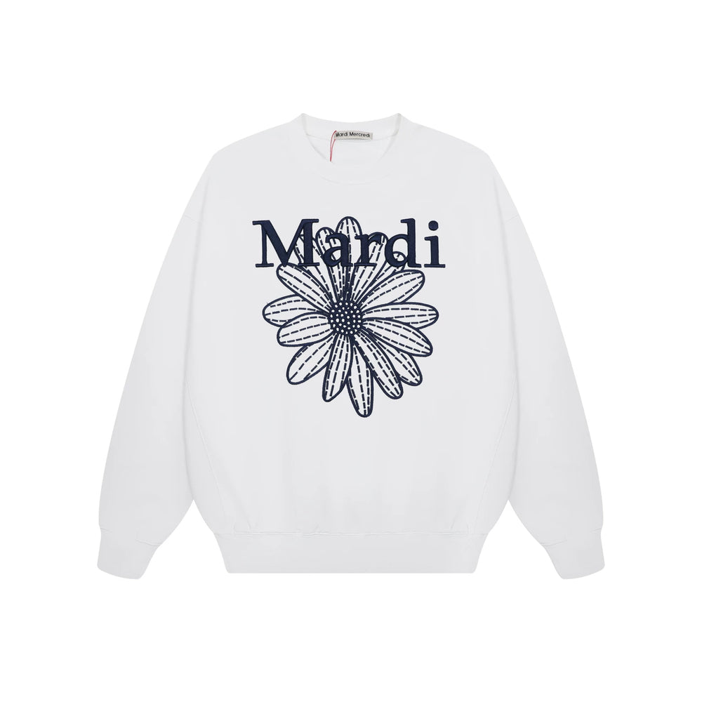 Mardi Embroidered Daisy Flower Autumn Oversized Fleece Sweatshirt