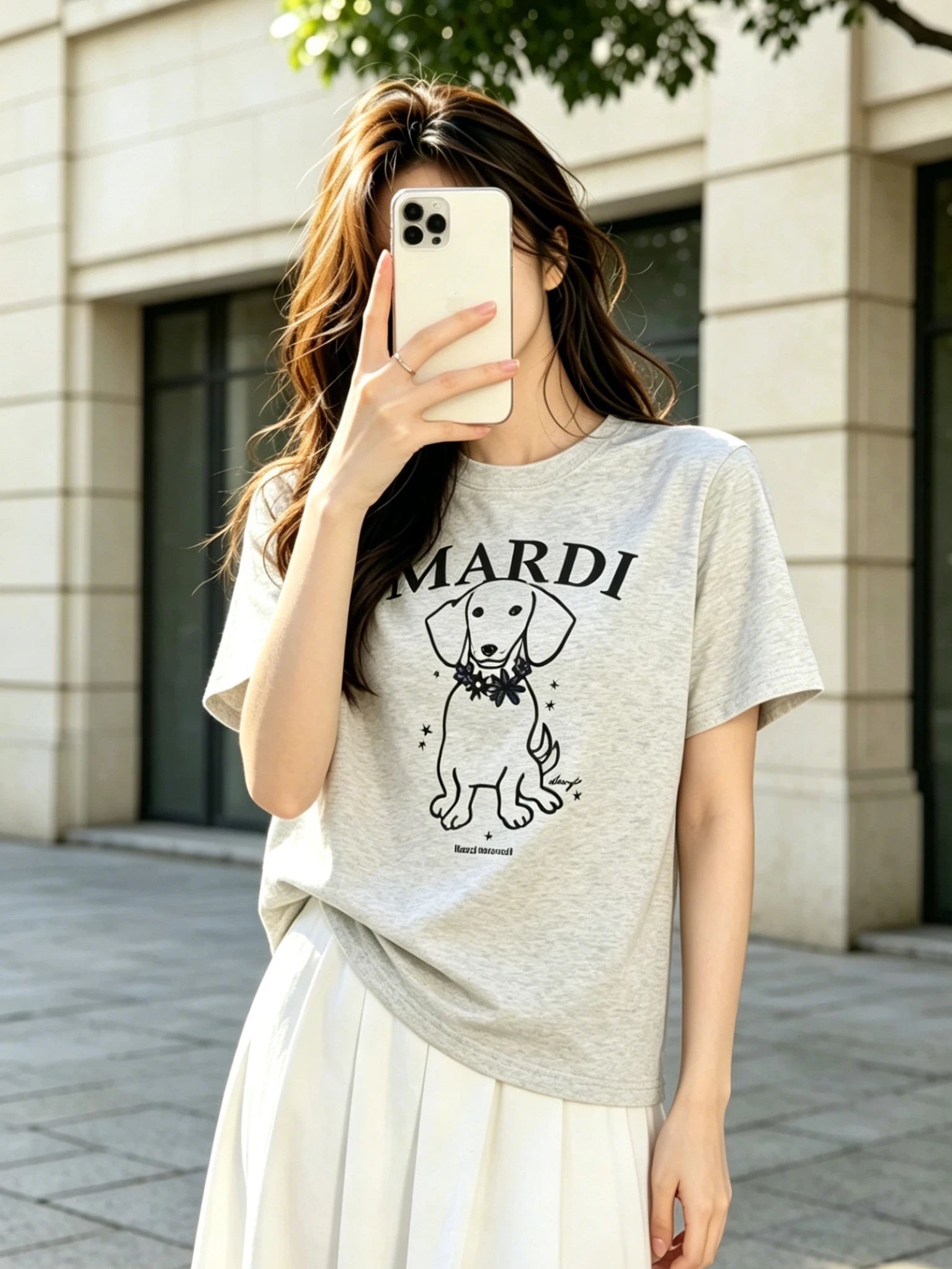 Mardi Pearl Dog Graphic Summer Casual Cotton Tee