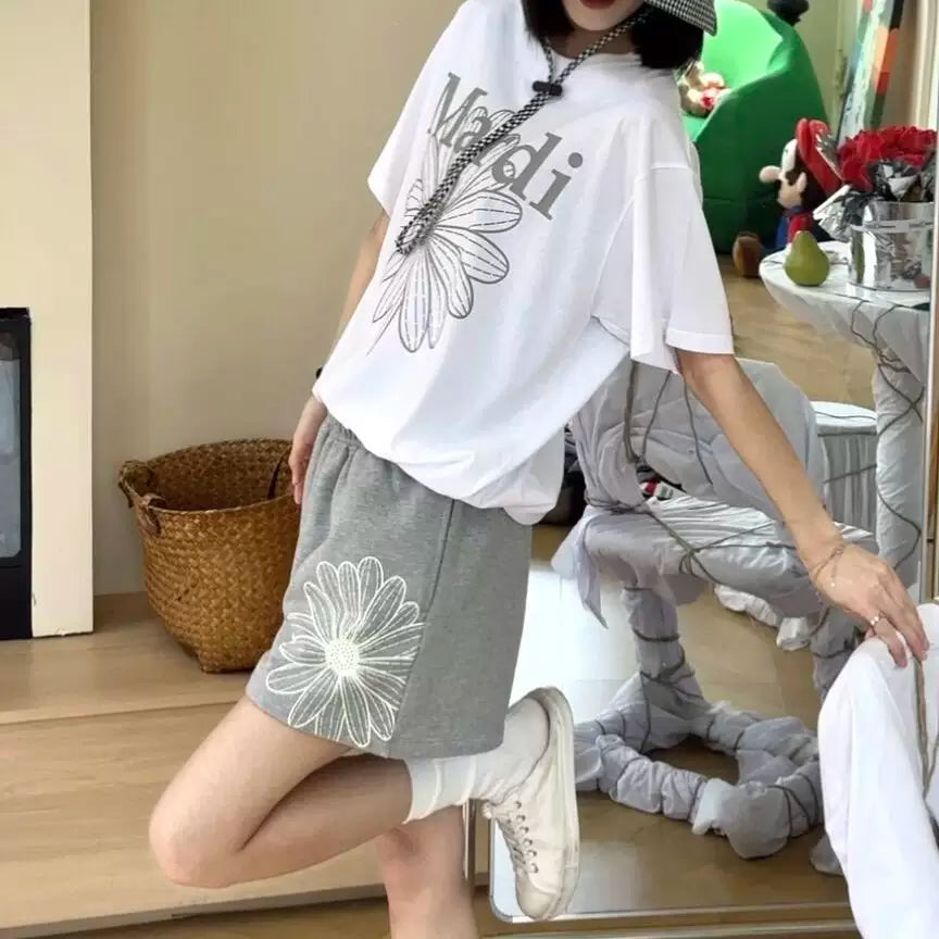 Mardi Flower Print Summer Casual Lounge Cotton Shorts