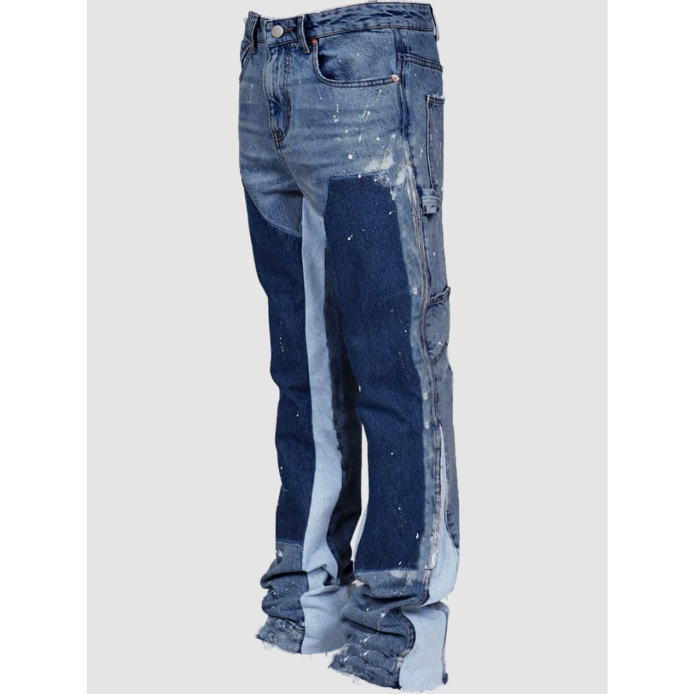 Men's Retro Flared Jeans Cargo Denim Workwear Pants
