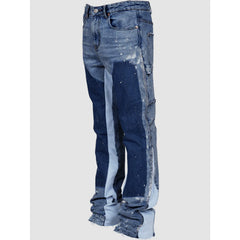 Men's Retro Flared Jeans Cargo Denim Workwear Pants