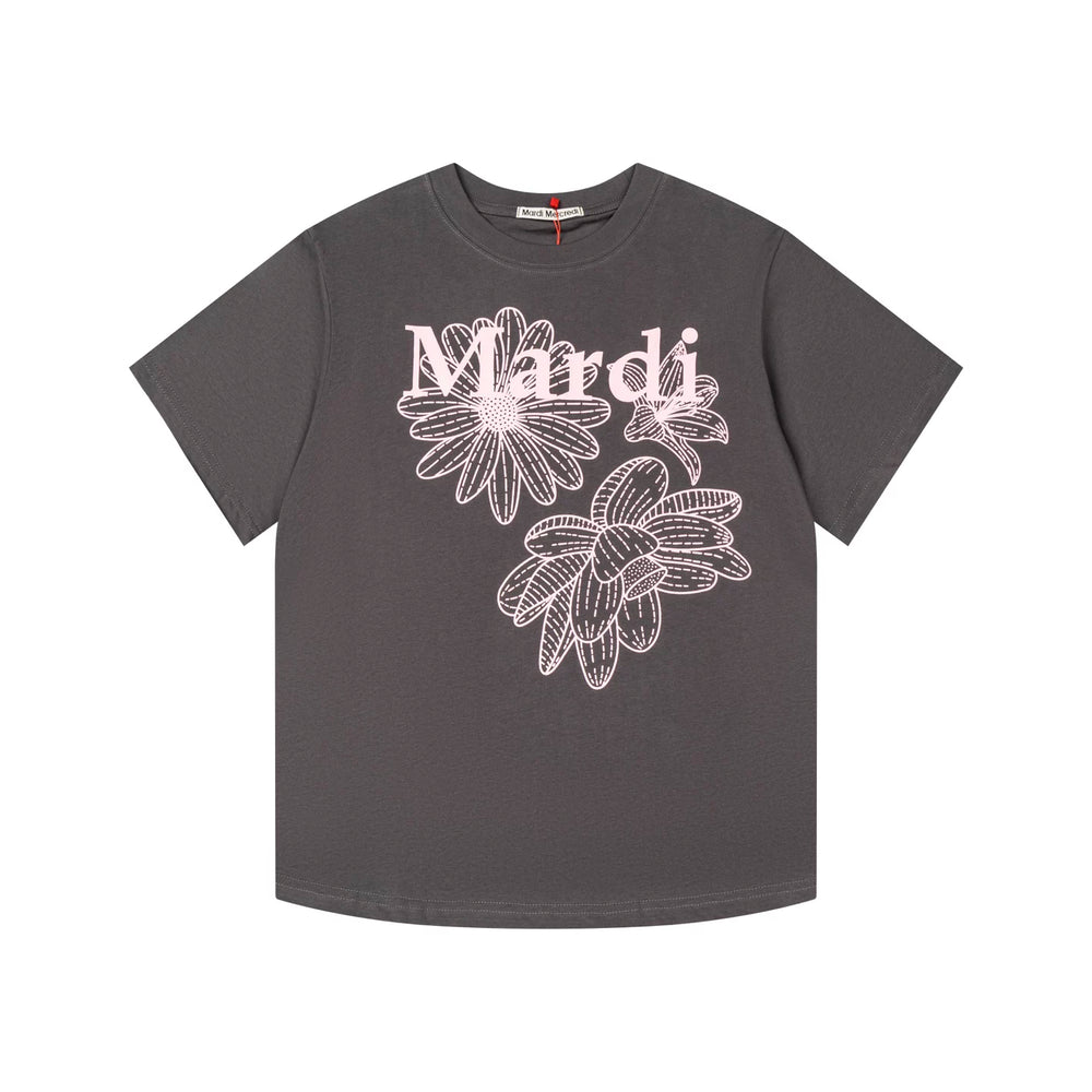 Mardi Three Flowers Graphic Summer Cotton Casual Tee