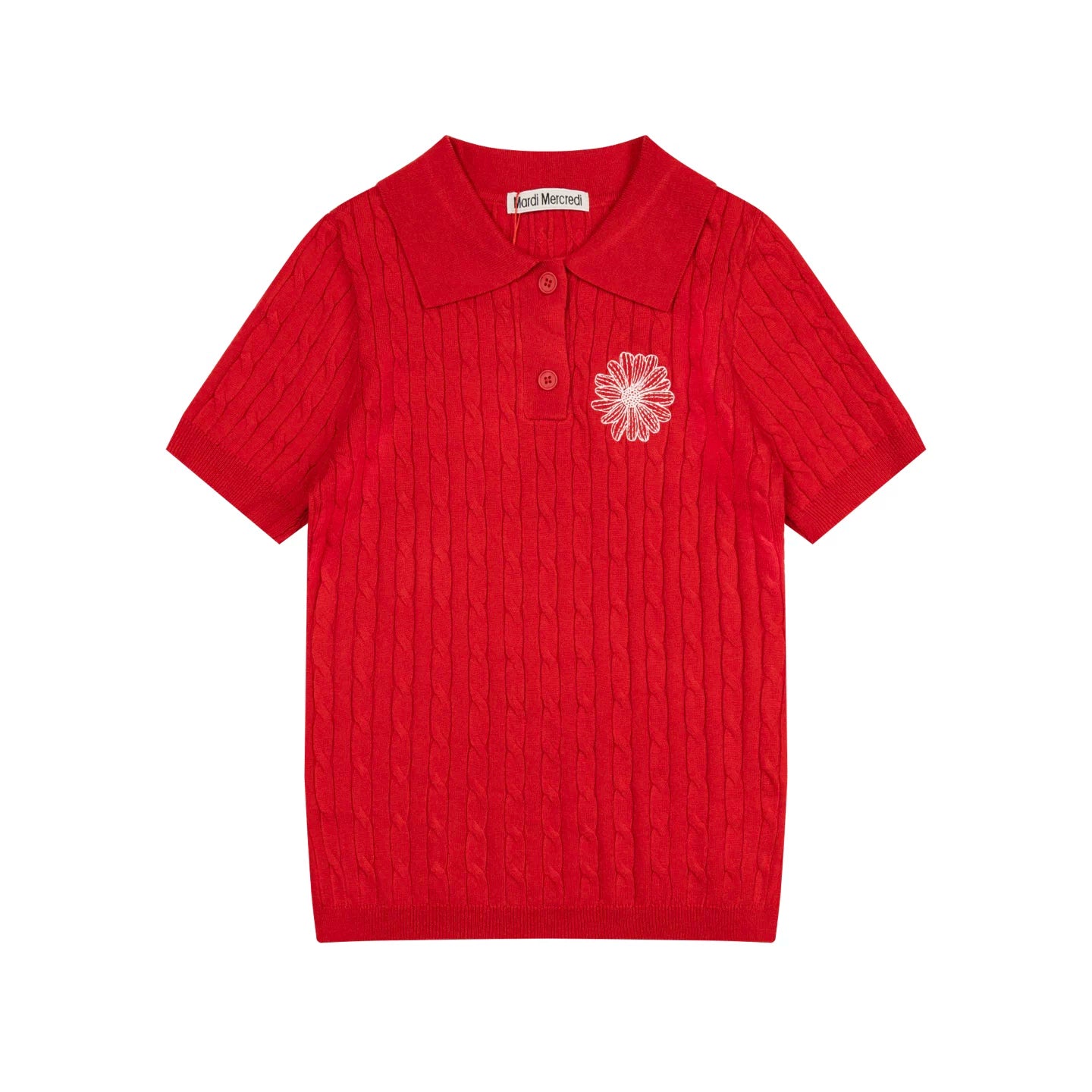 Mardi Embroidered Daisy Summer Cotton Slim Knit Polo