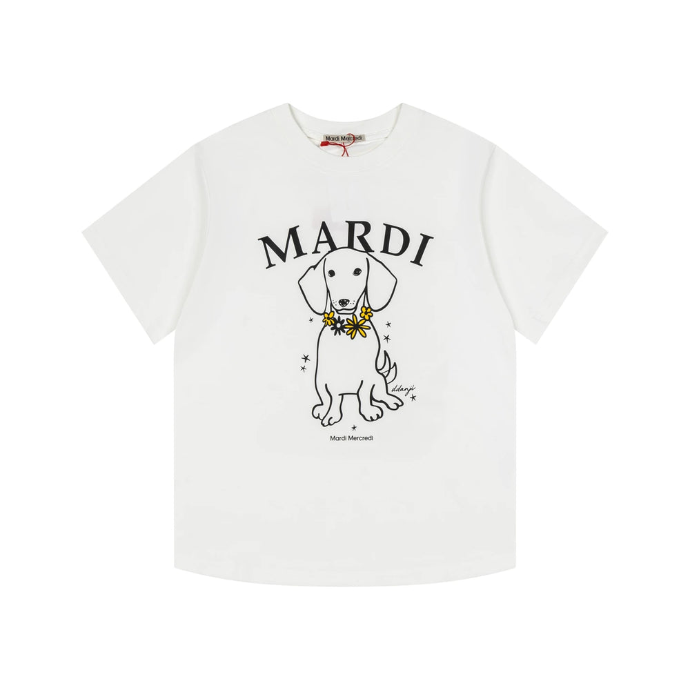Mardi Pearl Dog Graphic Summer Casual Cotton Tee