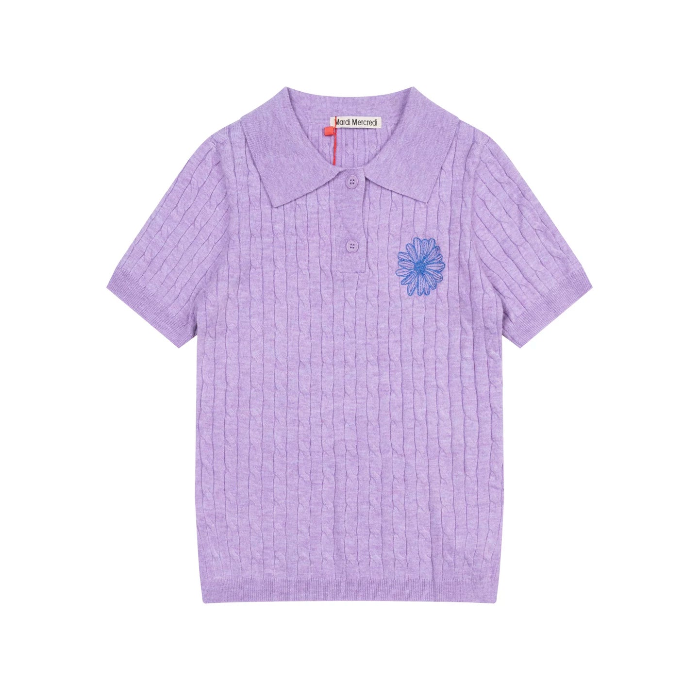 Mardi Embroidered Daisy Summer Cotton Slim Knit Polo