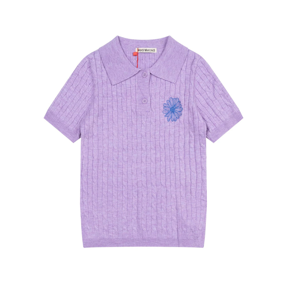 Mardi Embroidered Daisy Summer Cotton Slim Knit Polo