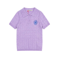 Mardi Embroidered Daisy Summer Cotton Slim Knit Polo