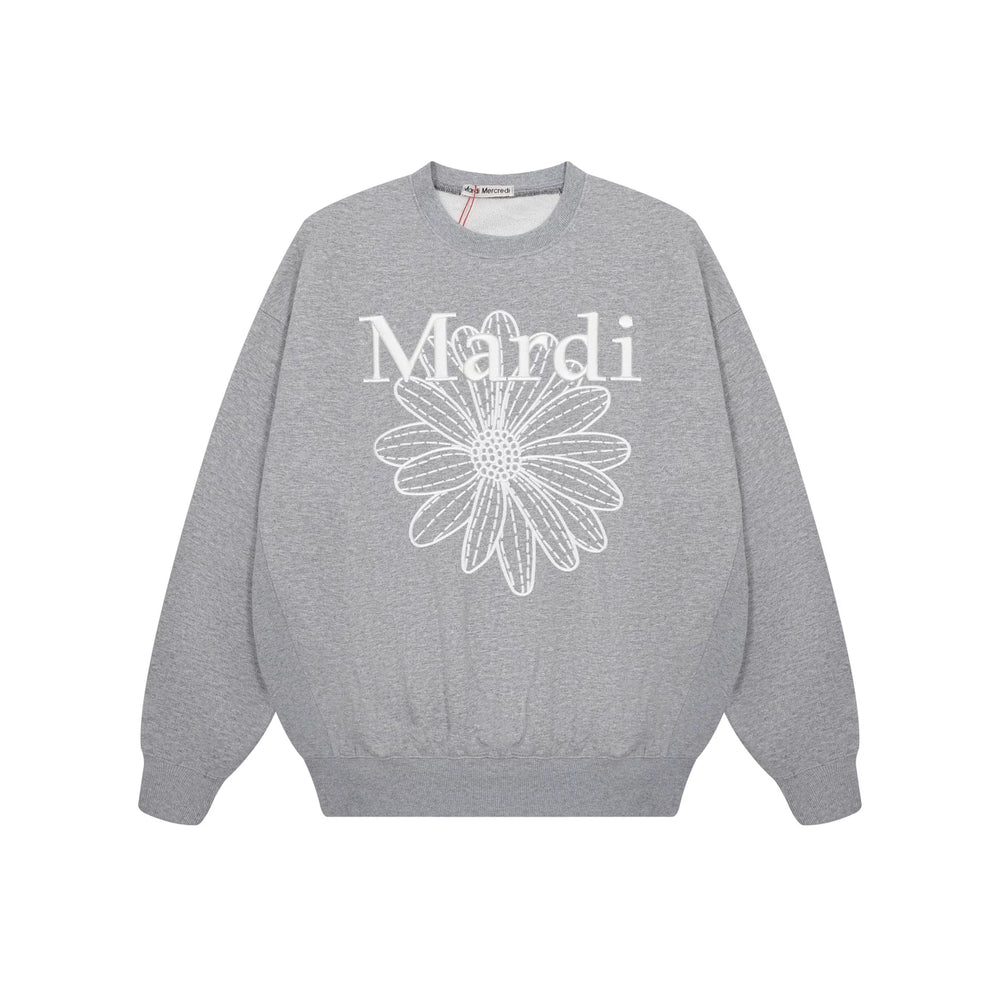 Mardi Embroidered Daisy Flower Autumn Oversized Fleece Sweatshirt