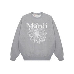 Mardi Embroidered Daisy Flower Autumn Oversized Fleece Sweatshirt