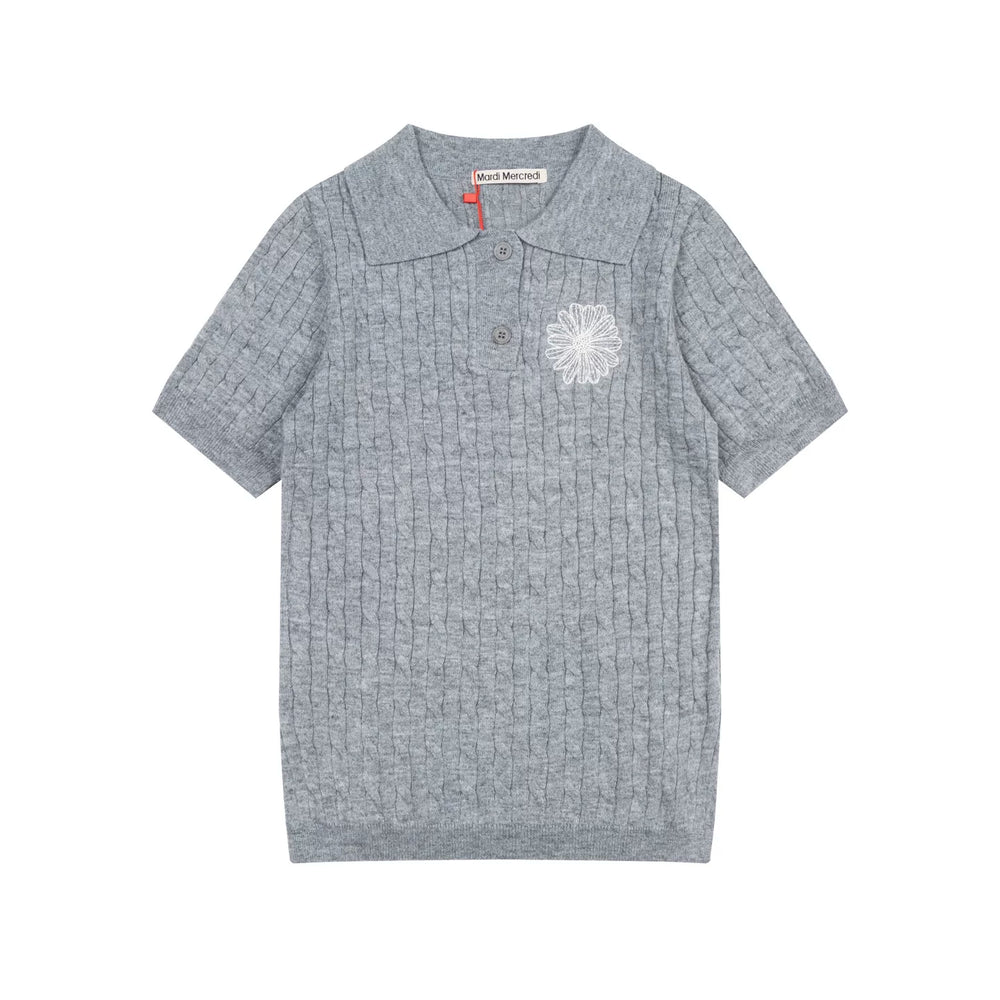 Mardi Embroidered Daisy Summer Cotton Slim Knit Polo