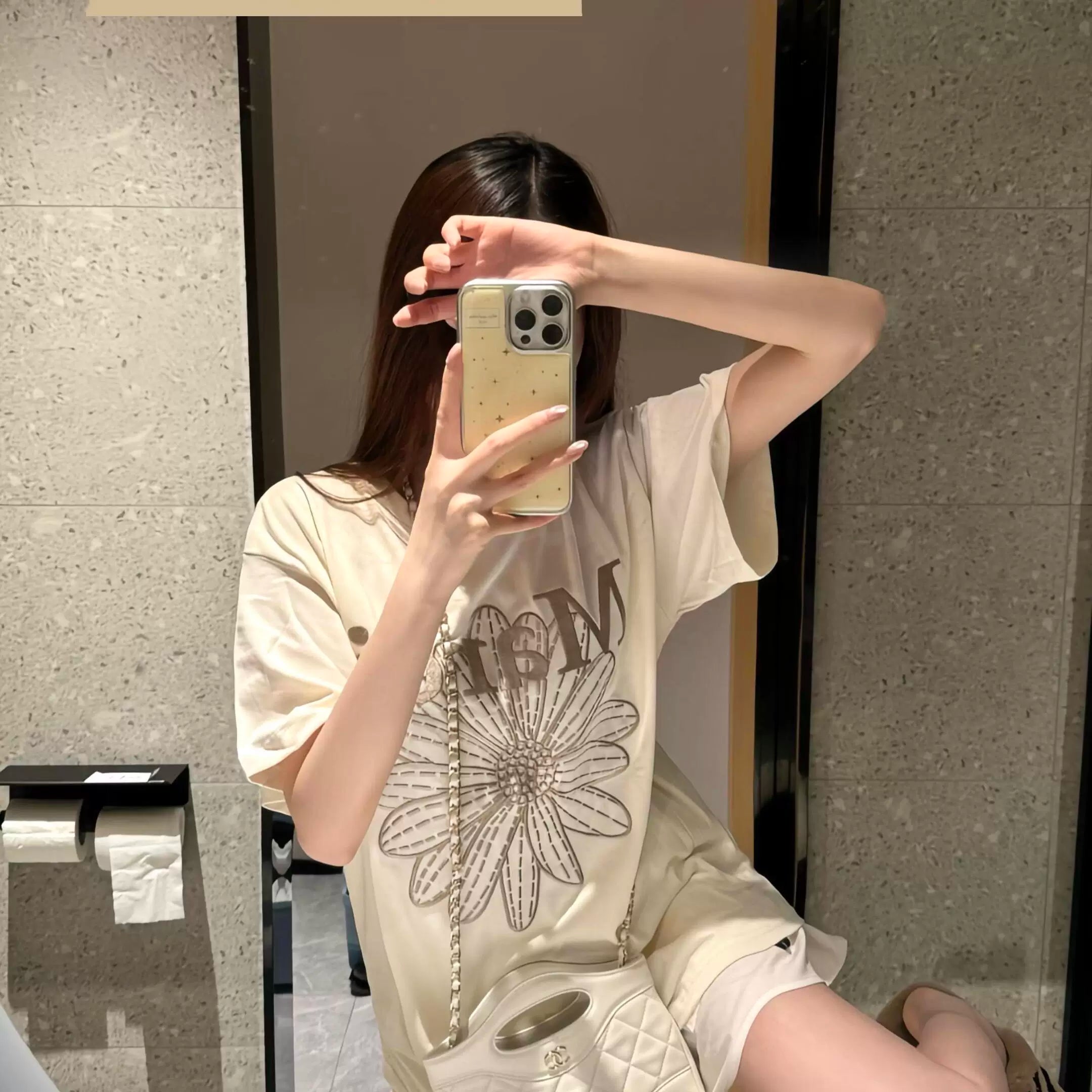 Mardi Embroidered Daisy Flower Summer Cotton Casual Tee