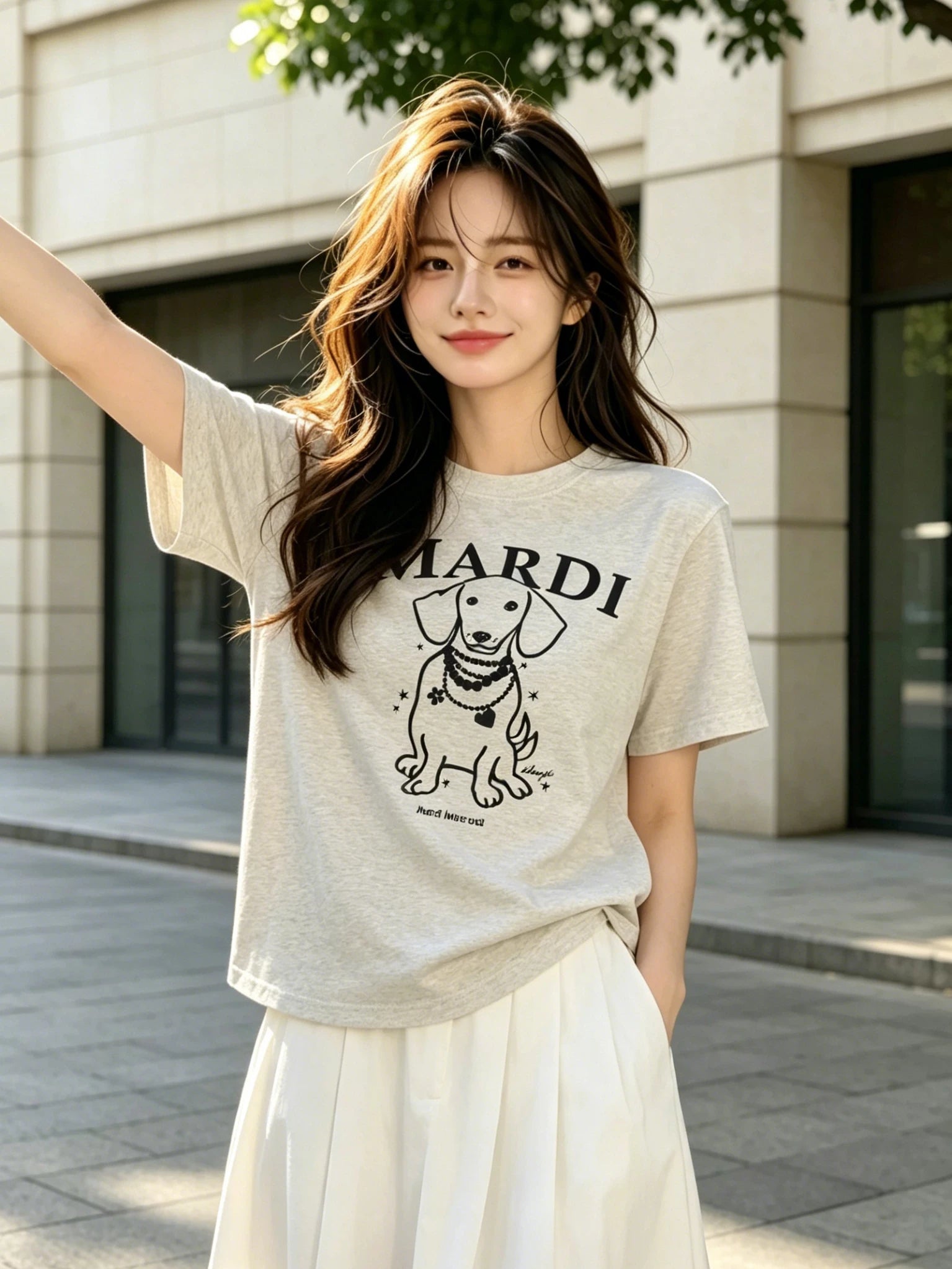 Mardi Pearl Dog Graphic Summer Casual Cotton Tee