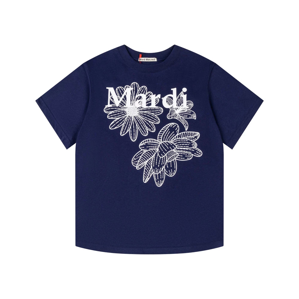 Mardi Three Flowers Graphic Summer Cotton Casual Tee