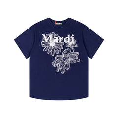Mardi Three Flowers Graphic Summer Cotton Casual Tee