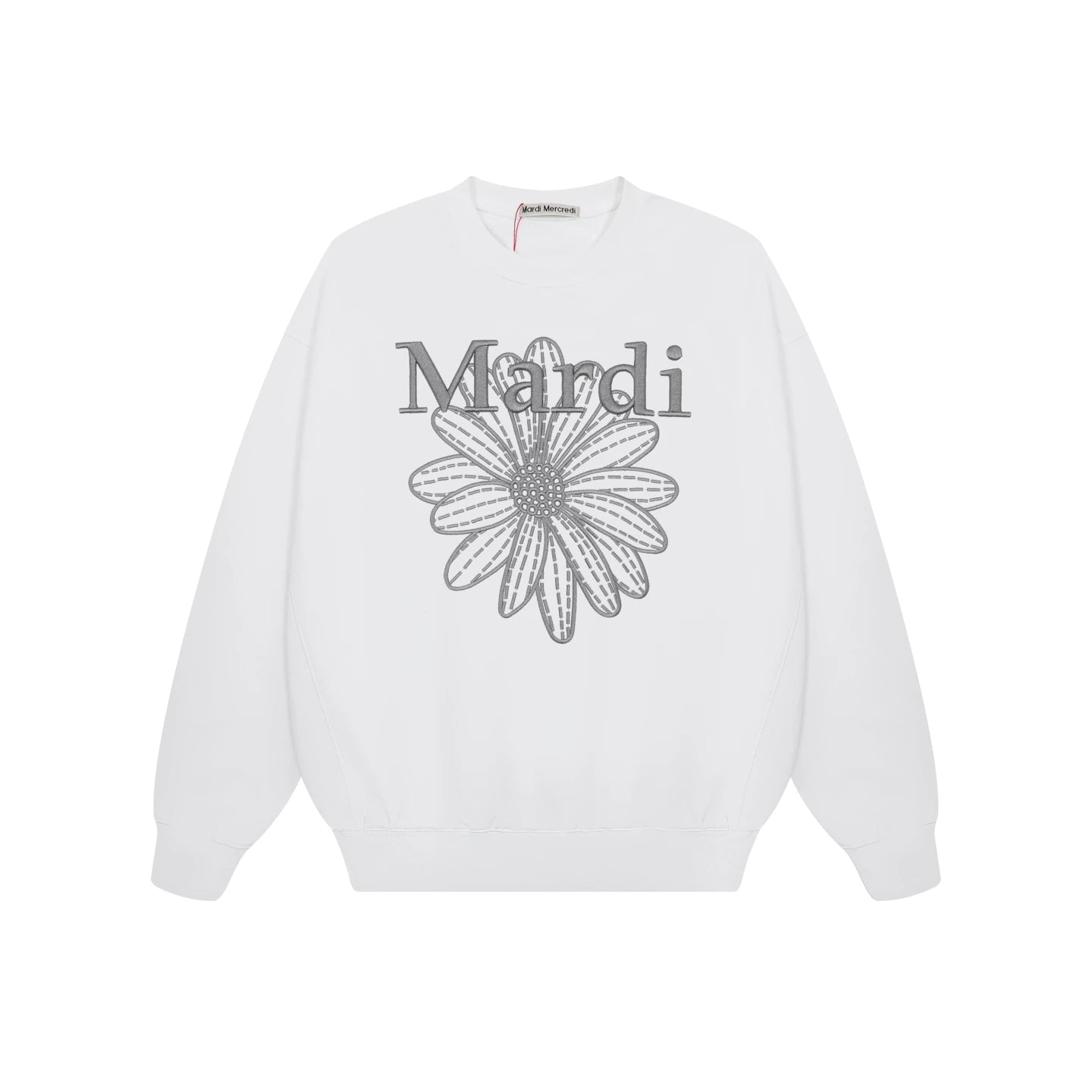 Mardi Embroidered Daisy Flower Autumn Oversized Fleece Sweatshirt
