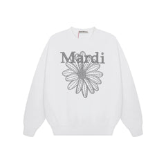 Mardi Embroidered Daisy Flower Autumn Oversized Fleece Sweatshirt