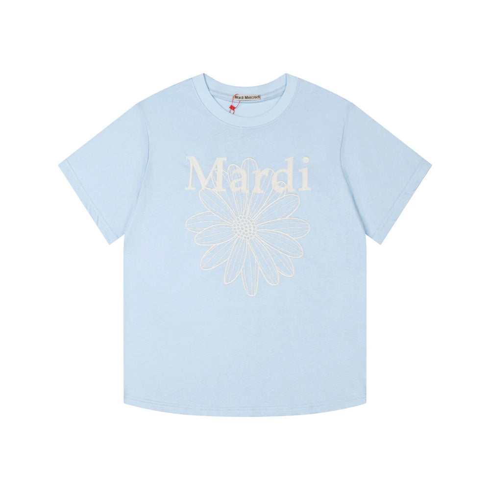 Mardi Embroidered Daisy Flower Summer Cotton Casual Tee