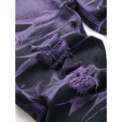Men's Streetwear Ripped Tie Dye Straight Denim Jeans