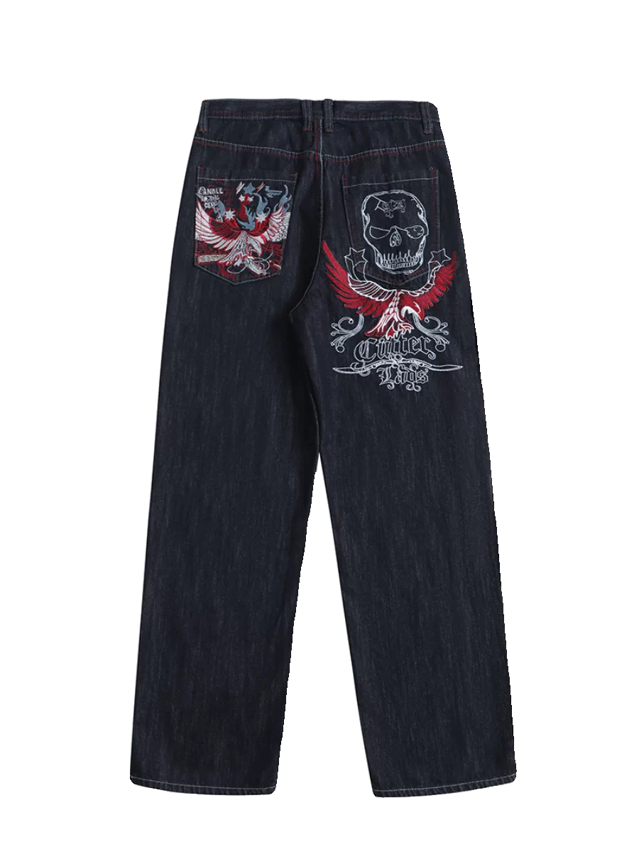 Vintage Hiphop Embroidered Loose Denim Jeans