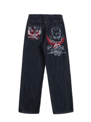 Vintage Hiphop Embroidered Loose Denim Jeans