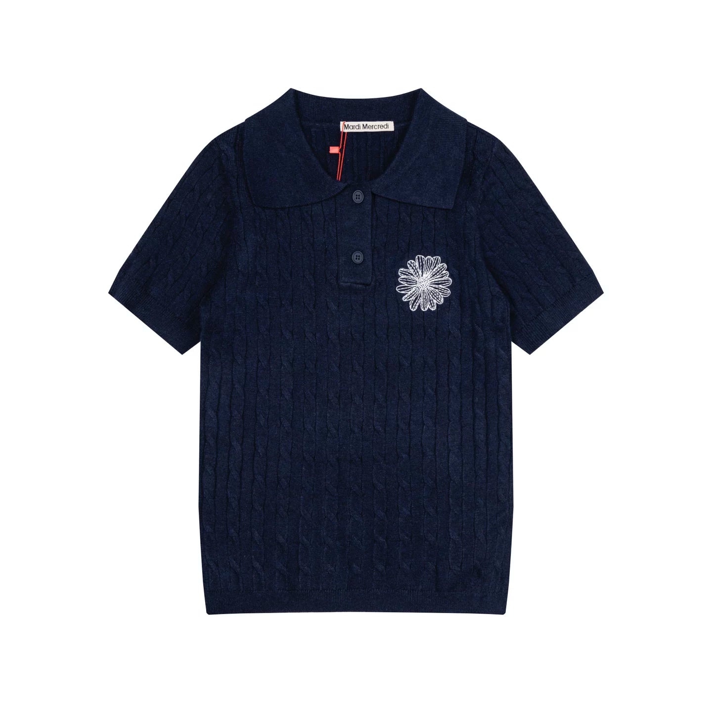 Mardi Embroidered Daisy Summer Cotton Slim Knit Polo