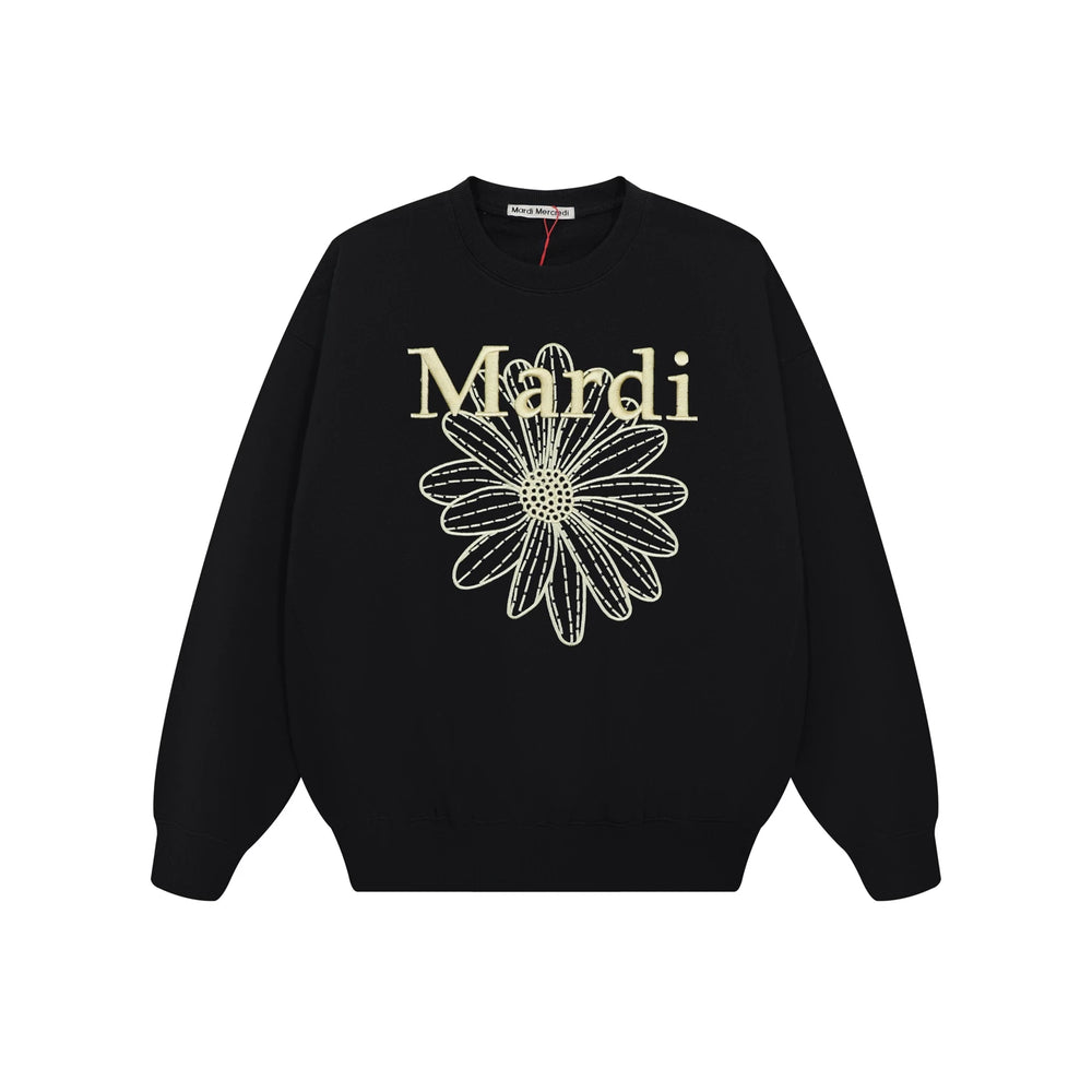 Mardi Embroidered Daisy Flower Autumn Oversized Fleece Sweatshirt