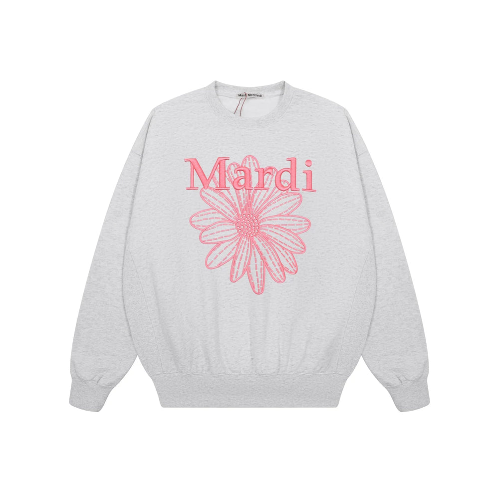 Mardi Embroidered Daisy Flower Autumn Oversized Fleece Sweatshirt