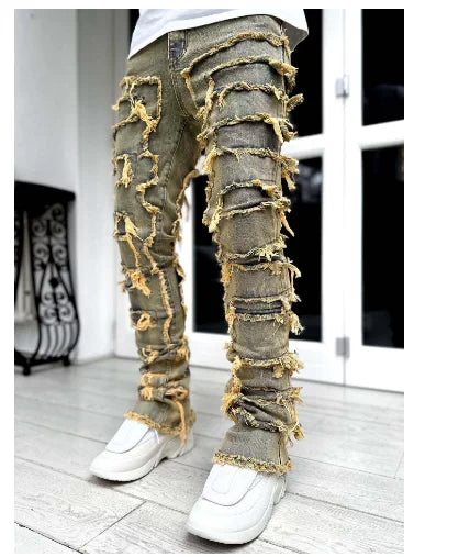 Mens Streetwear Stretch Straight Leg Casual Denim Jeans