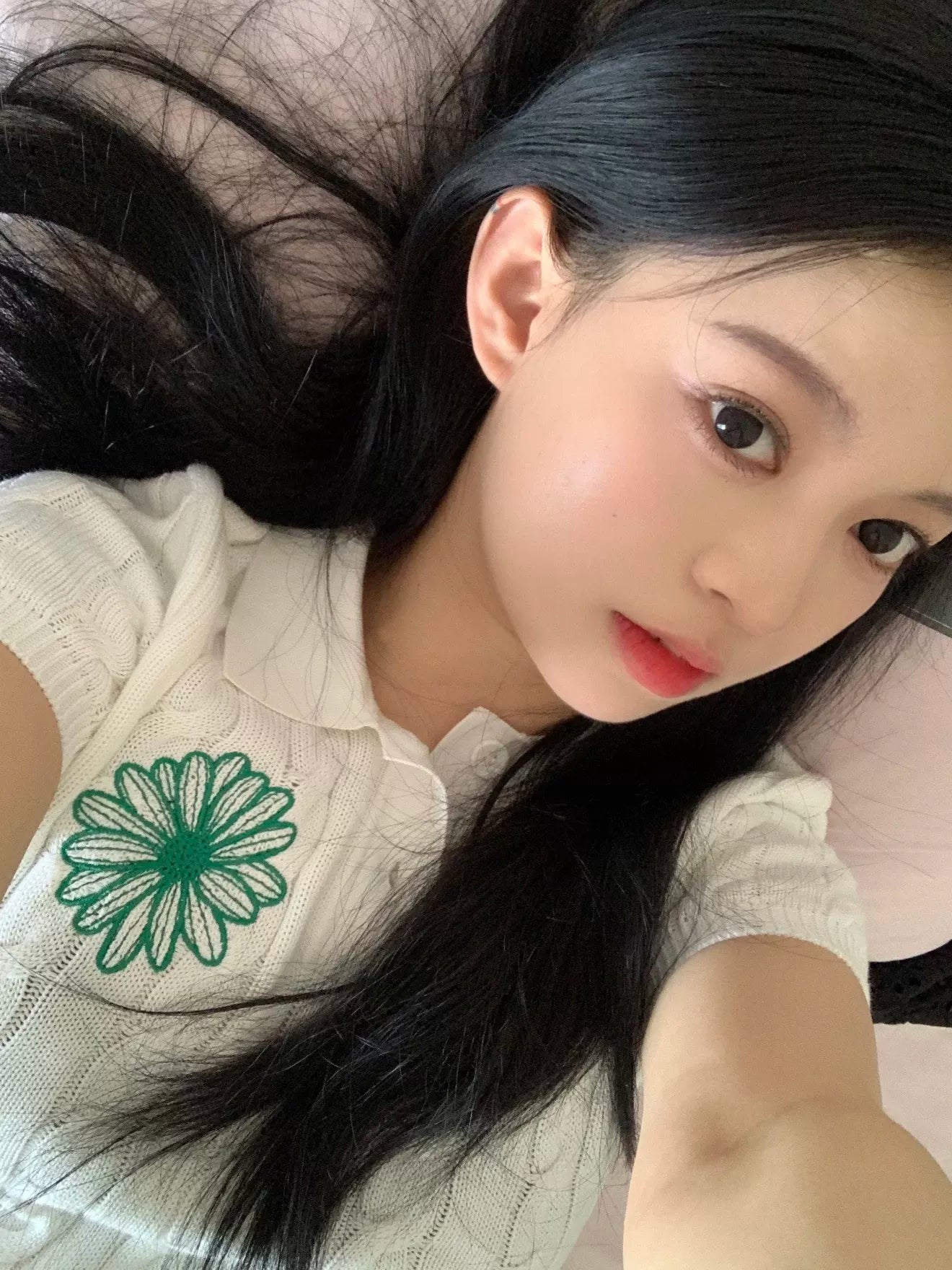 Mardi Embroidered Daisy Summer Cotton Slim Knit Polo