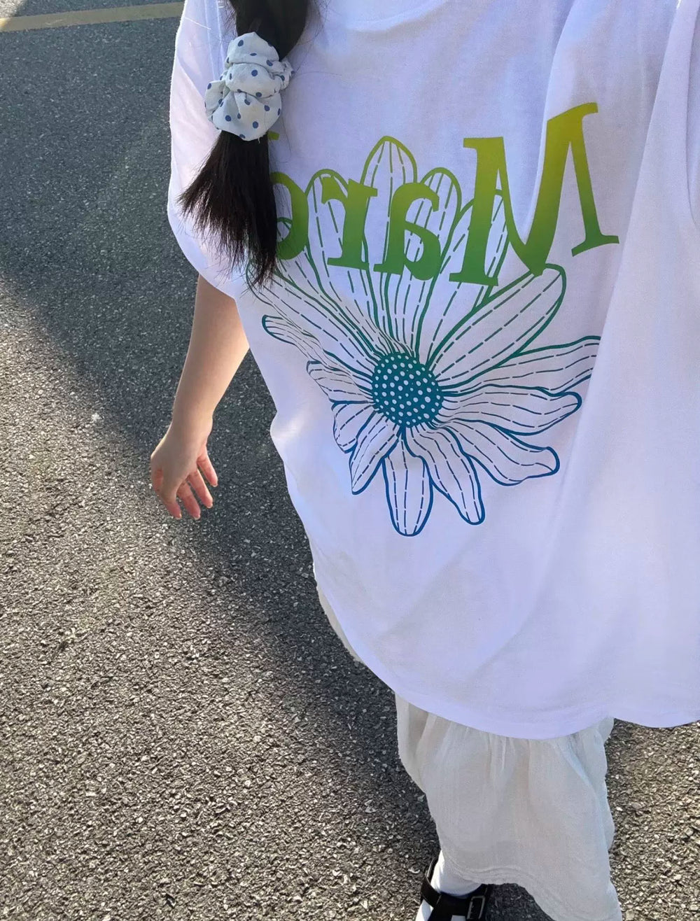 Mardi Gradient Flower Summer Cotton Casual Oversized Tee