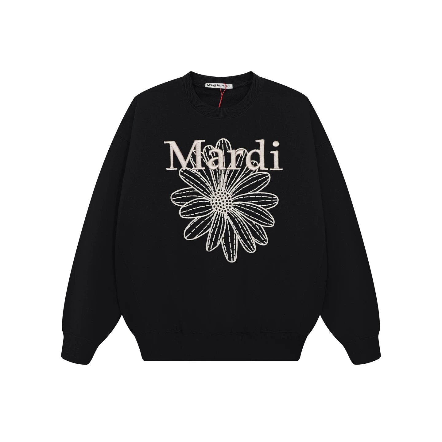 Mardi Embroidered Daisy Flower Autumn Oversized Fleece Sweatshirt