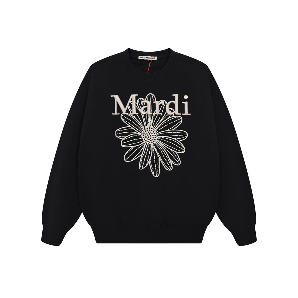 Mardi Embroidered Daisy Flower Autumn Oversized Fleece Sweatshirt
