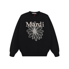 Mardi Embroidered Daisy Flower Autumn Oversized Fleece Sweatshirt