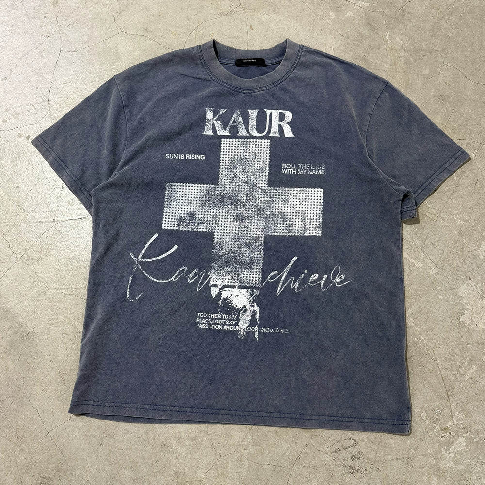 Vintage Distressed Cross Print Heavyweight Unisex T-Shirt